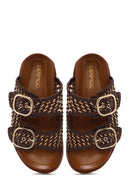 Women's Multi-Colored Double Buckled Straw Leather Slippers | Derimod