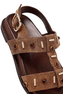 Kadın Vizon Taşlı Süet Deri Sandalet | Derimod