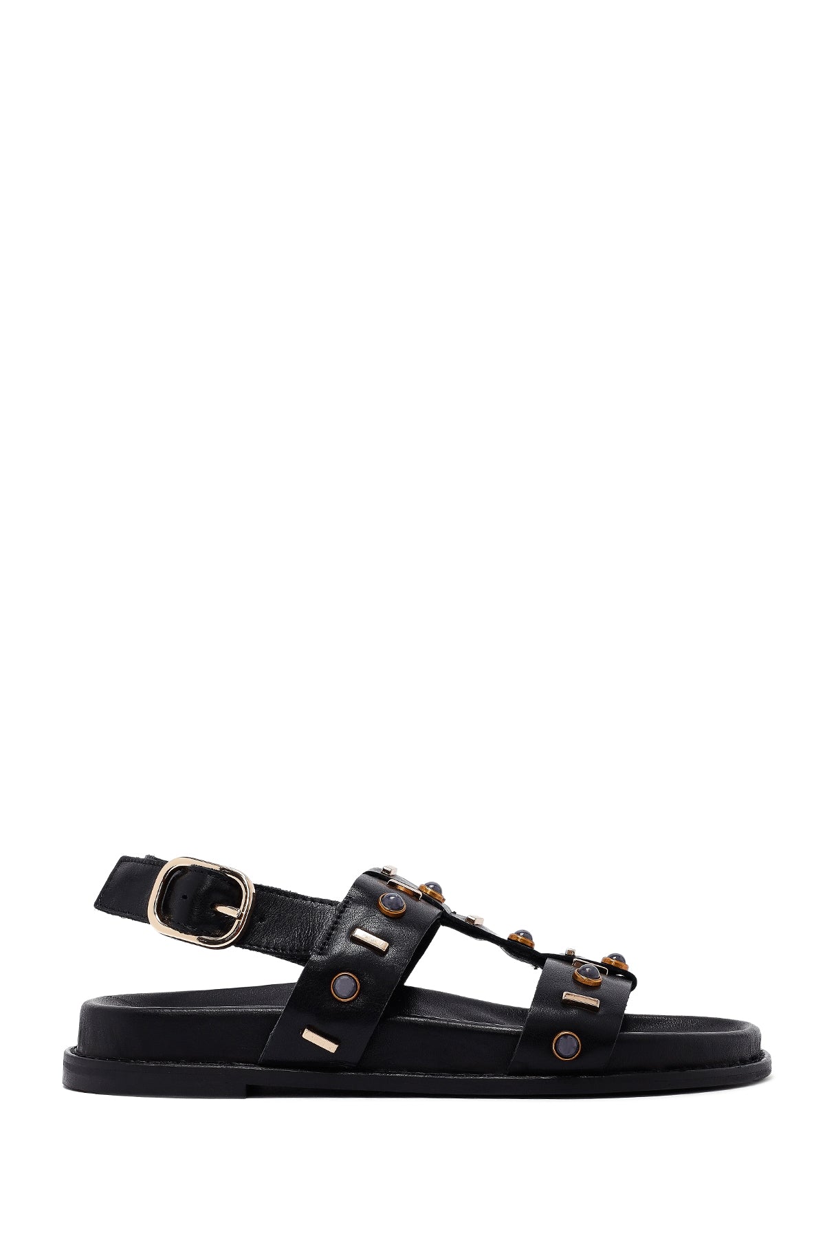 Women's Black Stoned Leather Sandals 25SFD550818 | Derimod