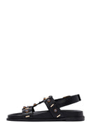 Women's Black Stoned Leather Sandals | Derimod