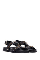 Women's Black Stoned Leather Sandals | Derimod