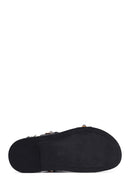 Women's Black Stoned Leather Sandals | Derimod