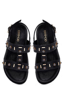 Women's Black Stoned Leather Sandals | Derimod