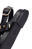 Women's Black Stoned Leather Sandals | Derimod