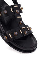 Women's Black Stoned Leather Sandals | Derimod