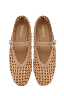 Kadın Bej Tokalı Hasır Deri Babet | Derimod