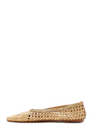 Women's Gold Straw Leather Ballerina | Derimod