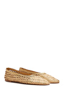 Women's Gold Straw Leather Ballerina | Derimod