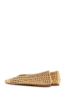 Women's Gold Straw Leather Ballerina | Derimod