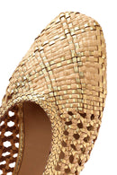 Women's Gold Straw Leather Ballerina | Derimod