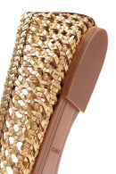 Women's Gold Straw Leather Ballerina | Derimod