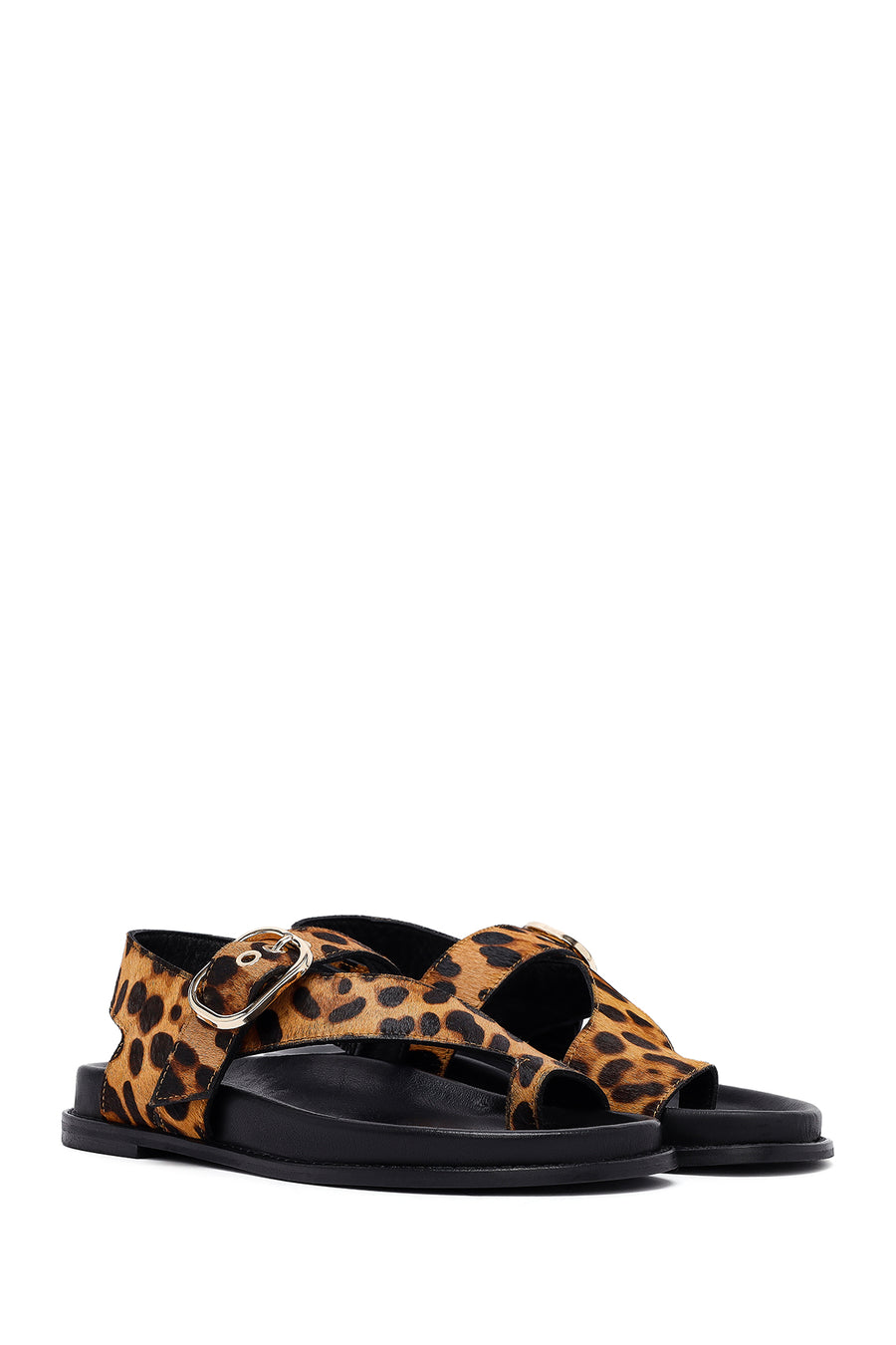 Women's Leopard Flip-Flop Leather Sandals