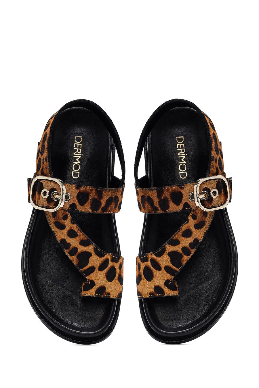 Women's Leopard Flip-Flop Leather Sandals