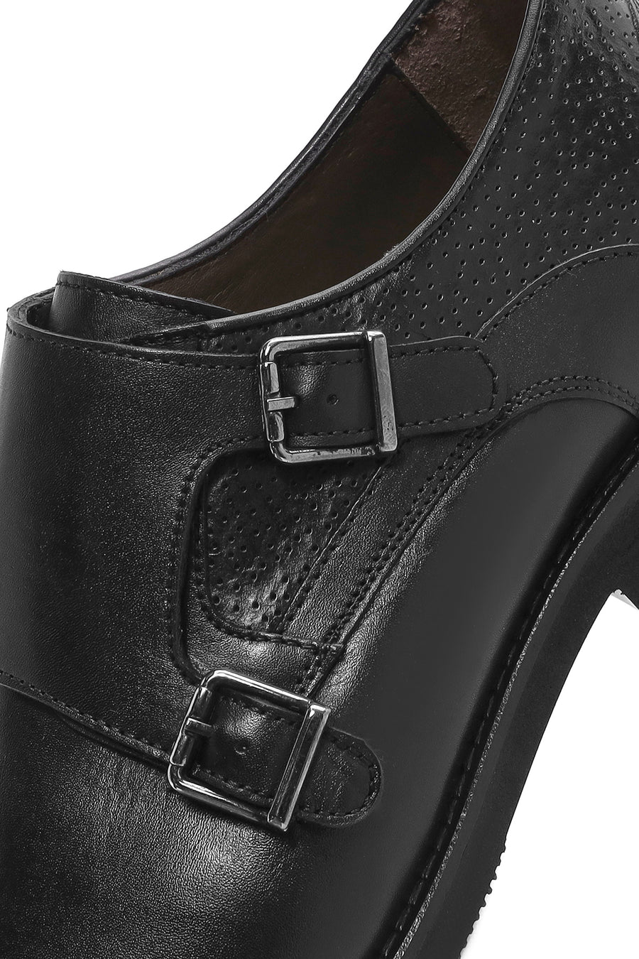 
Men's Black Double Buckle Leather Classic Shoe
