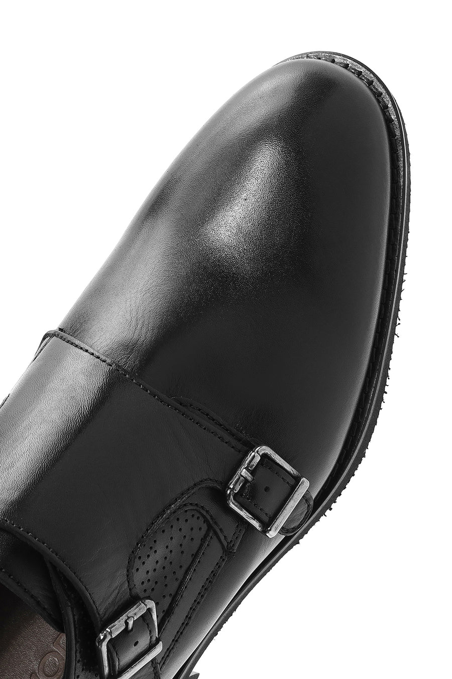 
Men's Black Double Buckle Leather Classic Shoe
