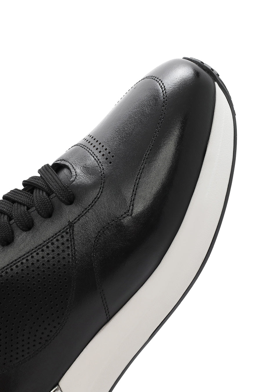 Erkek Siyah Bağcıklı Kalın Tabanlı Deri Sneaker