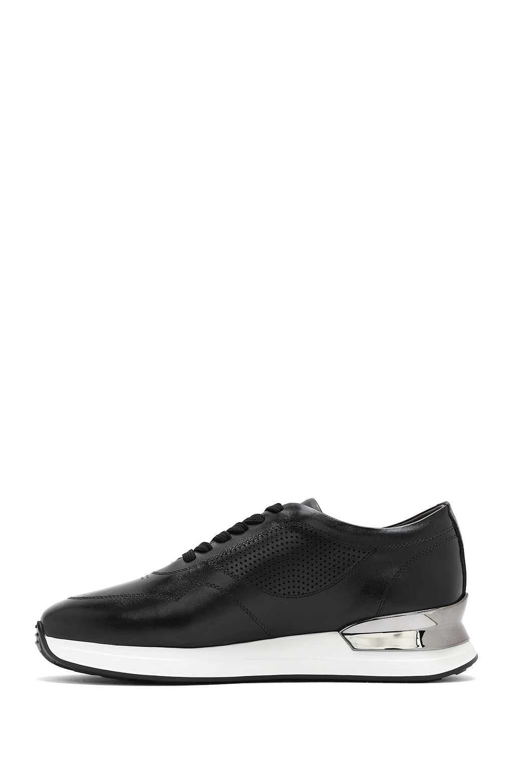 Erkek Siyah Bağcıklı Kalın Tabanlı Deri Sneaker