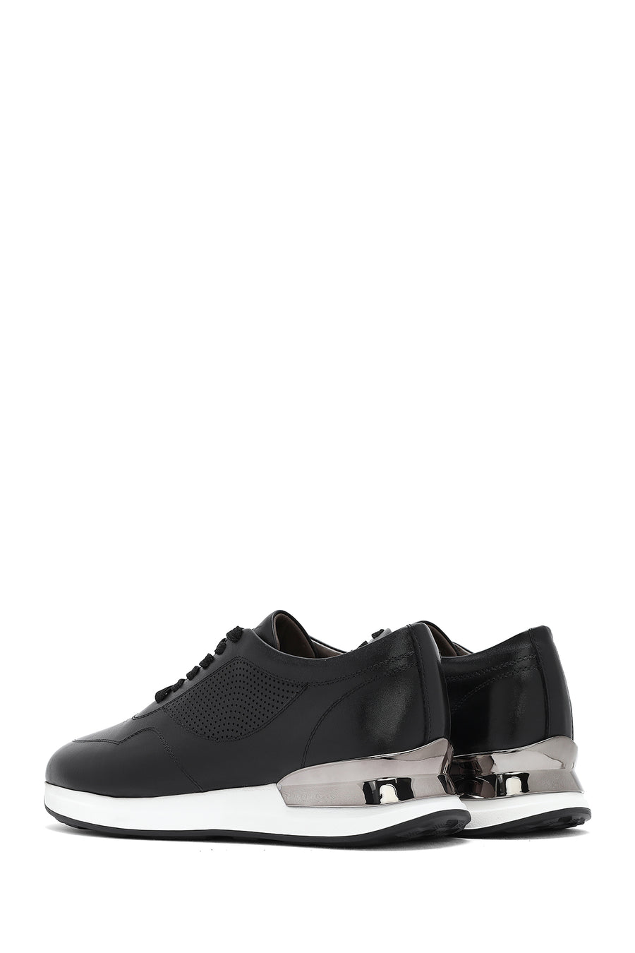 Erkek Siyah Bağcıklı Kalın Tabanlı Deri Sneaker