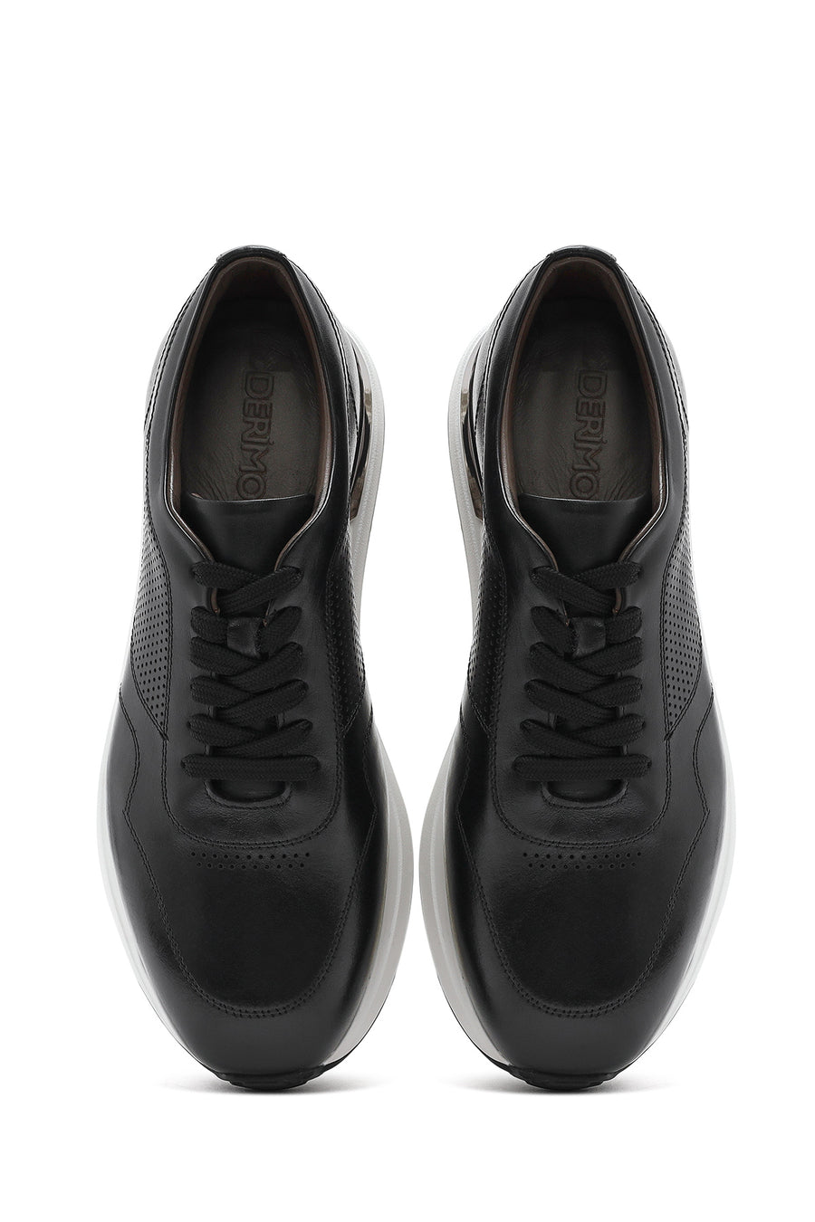 Erkek Siyah Bağcıklı Kalın Tabanlı Deri Sneaker