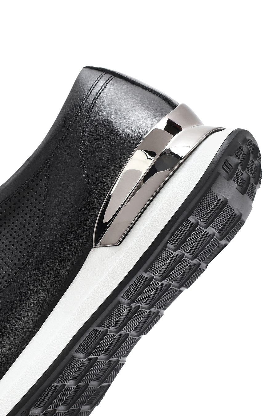Erkek Siyah Bağcıklı Kalın Tabanlı Deri Sneaker