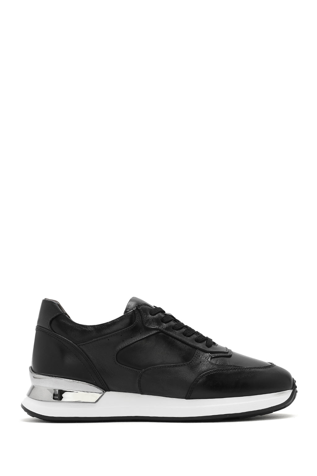 Erkek Siyah Bağcıklı Deri Sneaker