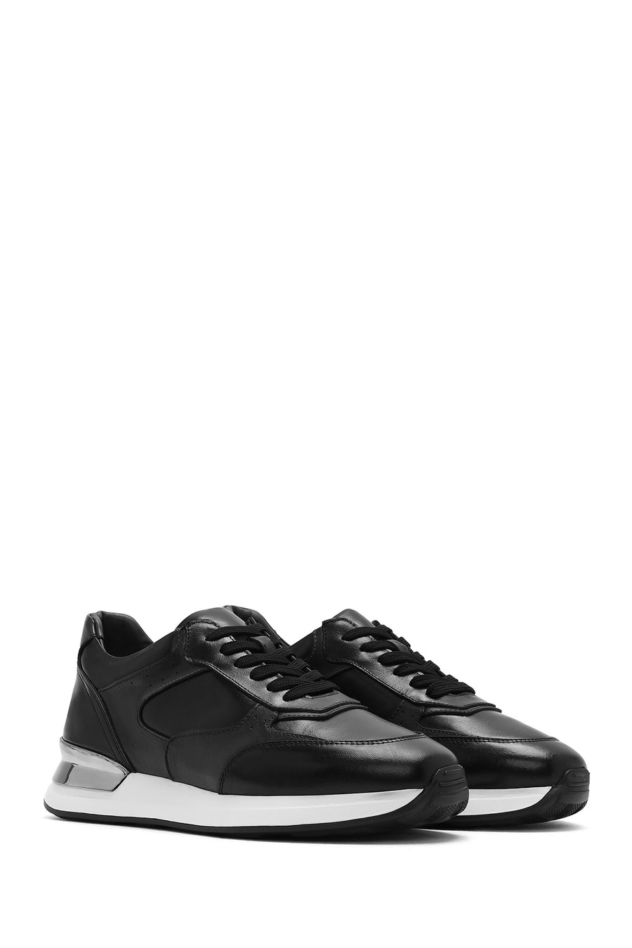 Men's Black Lace-up Leather Sneaker