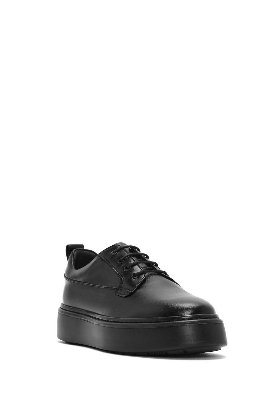 Men's Black Lace-Up Thick-Soled Leather Casual Shoes