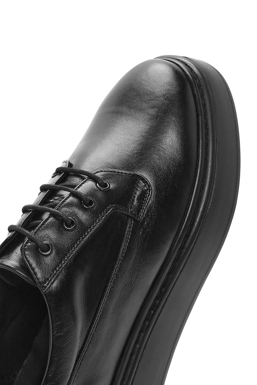Men's Black Lace-Up Thick-Soled Leather Casual Shoes