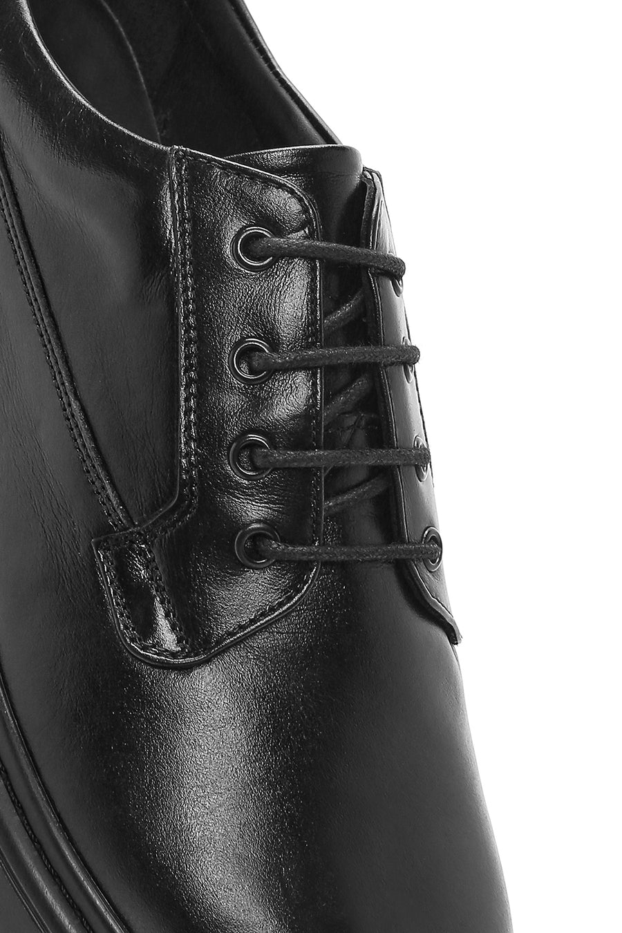 Men's Black Lace-Up Thick-Soled Leather Casual Shoes