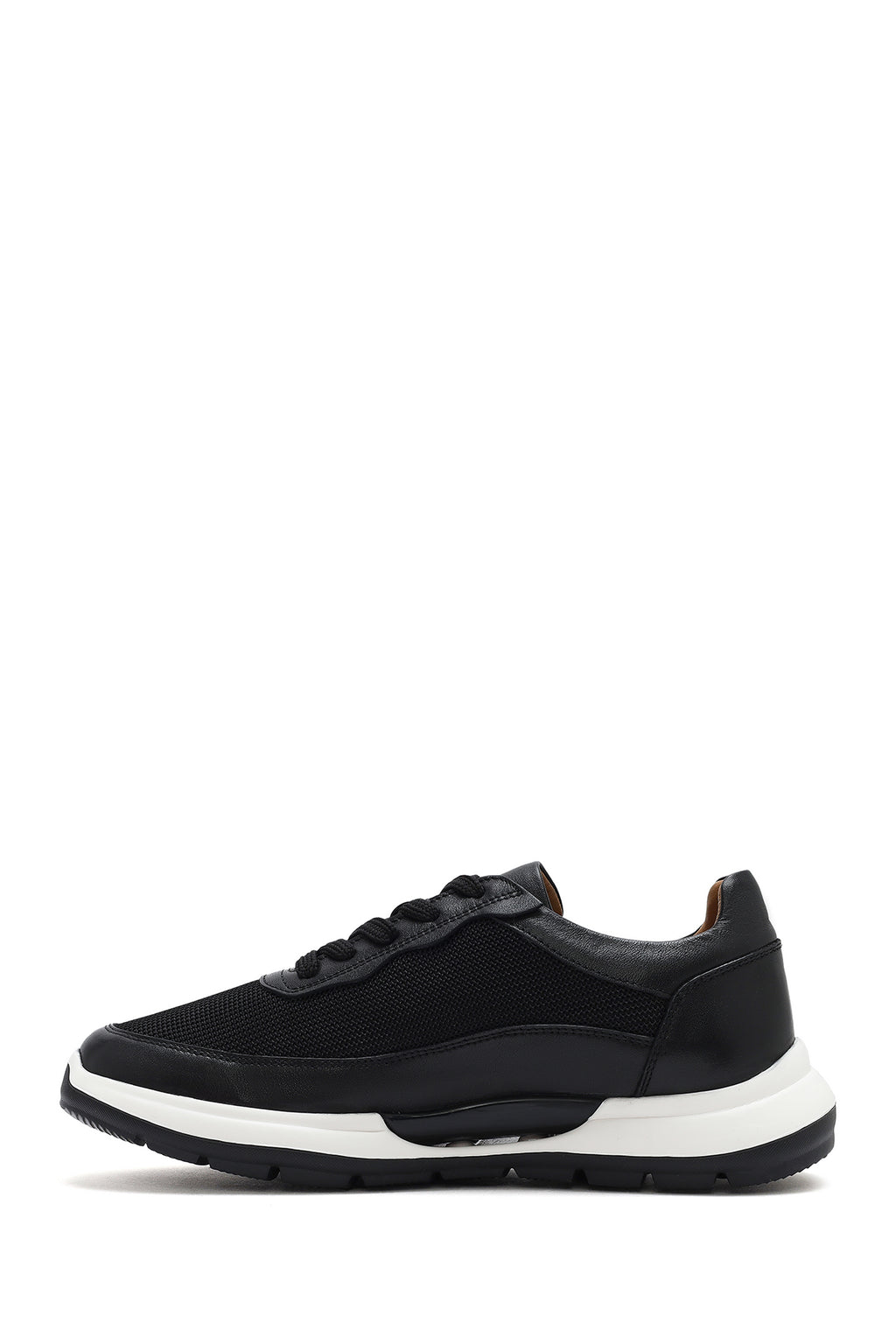Erkek Siyah Bağcıklı Deri Sneaker