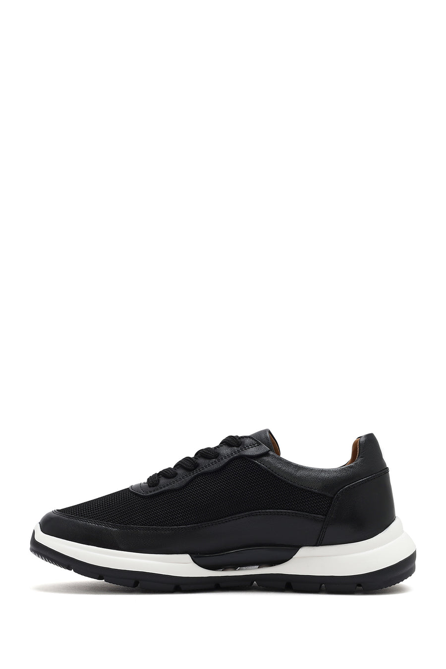 Erkek Siyah Bağcıklı Deri Sneaker
