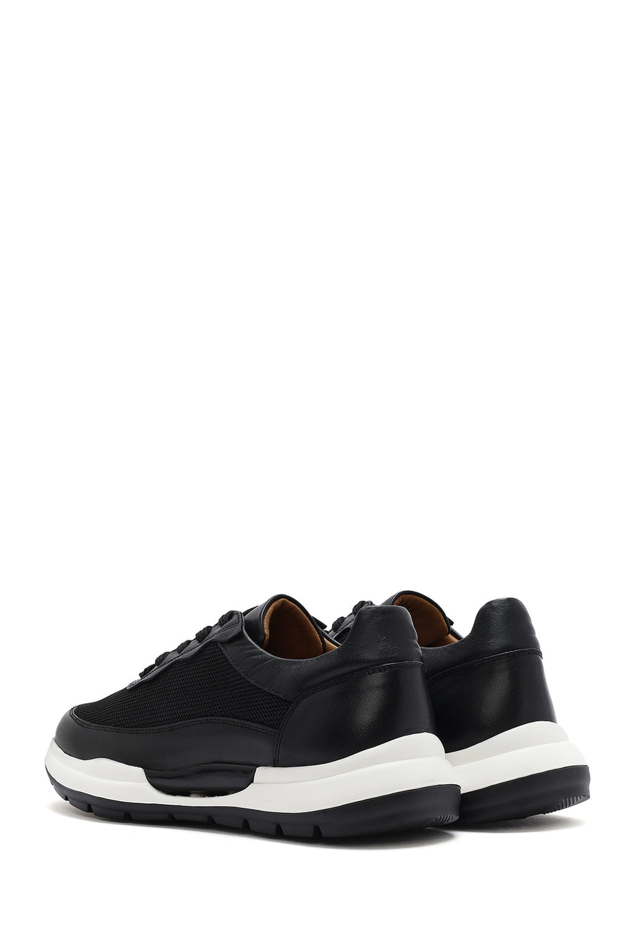 Erkek Siyah Bağcıklı Deri Sneaker
