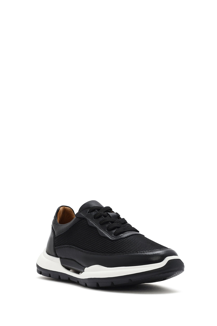 Erkek Siyah Bağcıklı Deri Sneaker