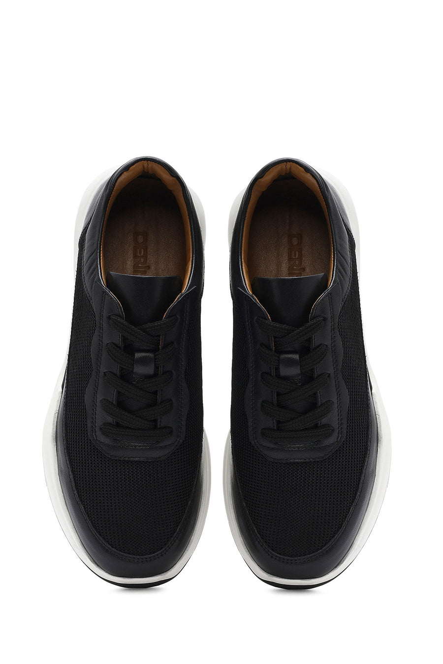 Erkek Siyah Bağcıklı Deri Sneaker