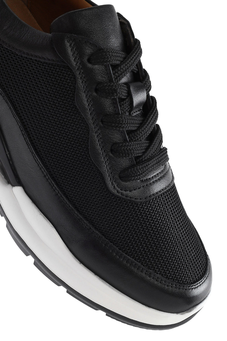 Erkek Siyah Bağcıklı Deri Sneaker