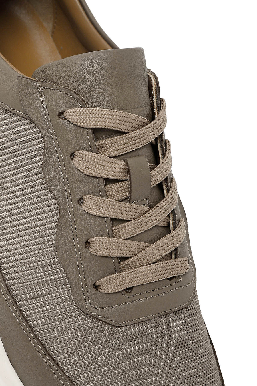 Erkek Vizon Bağcıklı Deri Sneaker