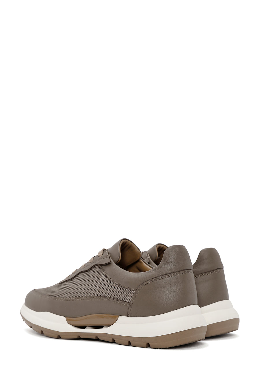 Erkek Vizon Bağcıklı Deri Sneaker