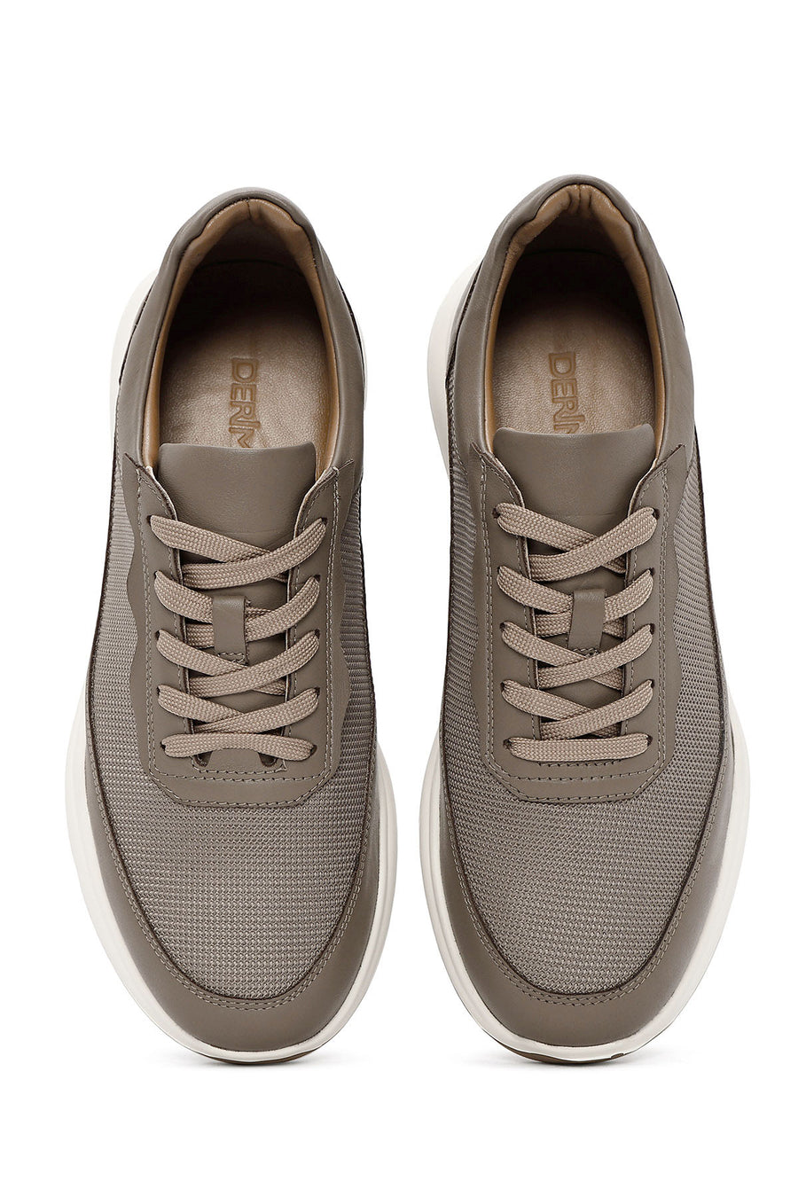 Erkek Vizon Bağcıklı Deri Sneaker