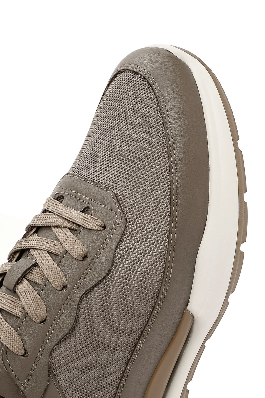 Erkek Vizon Bağcıklı Deri Sneaker