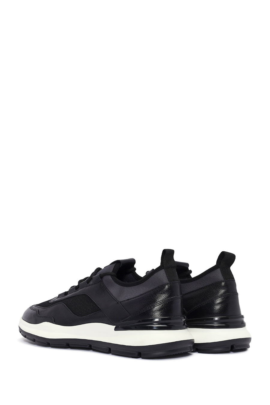 Erkek Siyah Bağcıklı Deri Casual Sneaker