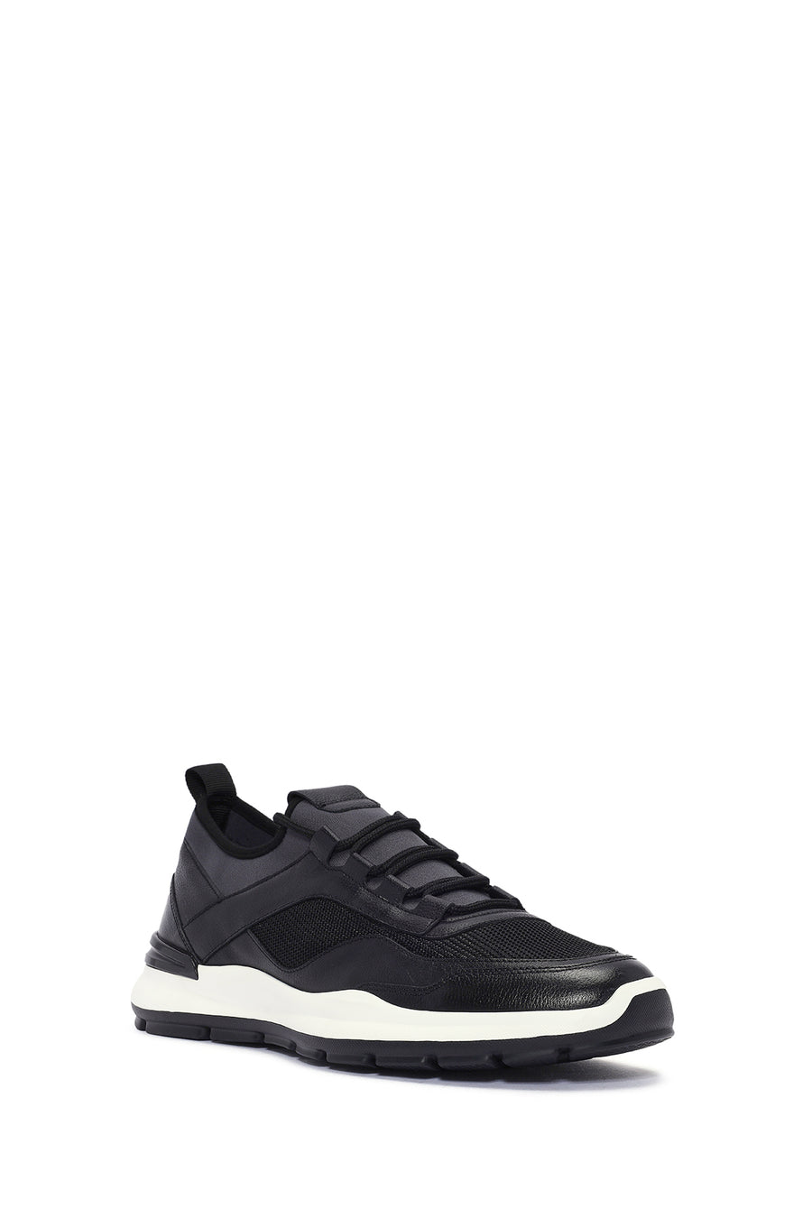 Erkek Siyah Bağcıklı Deri Casual Sneaker