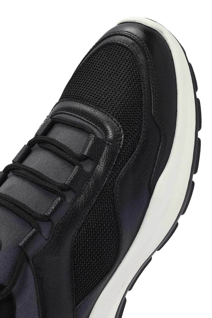 Erkek Siyah Bağcıklı Deri Casual Sneaker