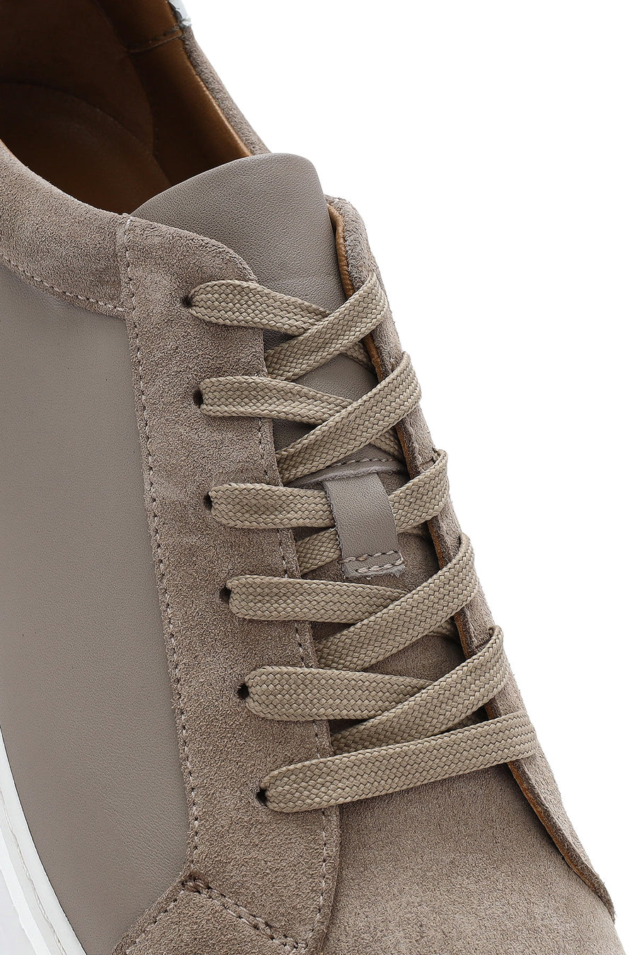 Erkek Bej Bağcıklı Deri Sneaker