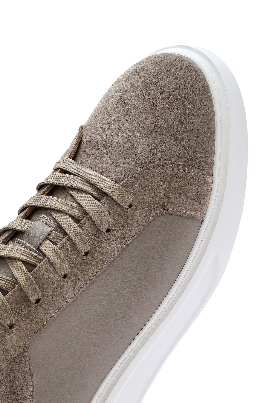 Erkek Bej Bağcıklı Deri Sneaker