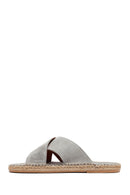 Erkek Gri Süet Deri Espadril Terlik | Derimod