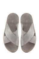 Erkek Gri Süet Deri Espadril Terlik | Derimod