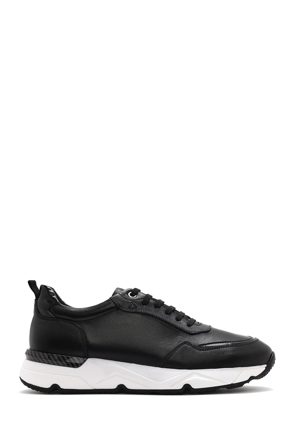 Erkek Siyah Bağcıklı Kalın Tabanlı Deri Sneaker