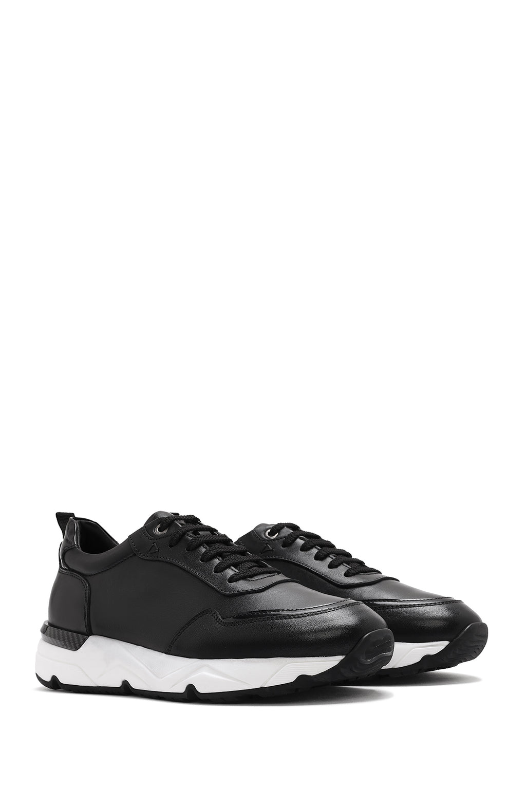 Erkek Siyah Bağcıklı Kalın Tabanlı Deri Sneaker