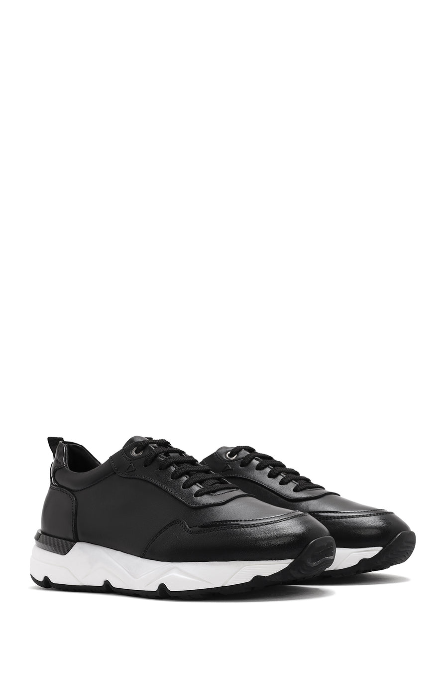 Erkek Siyah Bağcıklı Kalın Tabanlı Deri Sneaker