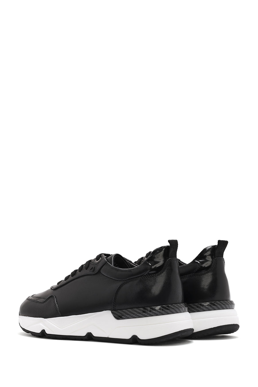 Erkek Siyah Bağcıklı Kalın Tabanlı Deri Sneaker